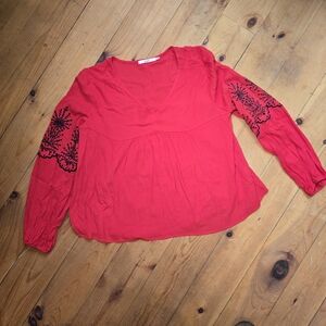 Miami Red Embellished Long Sleeve Blouse